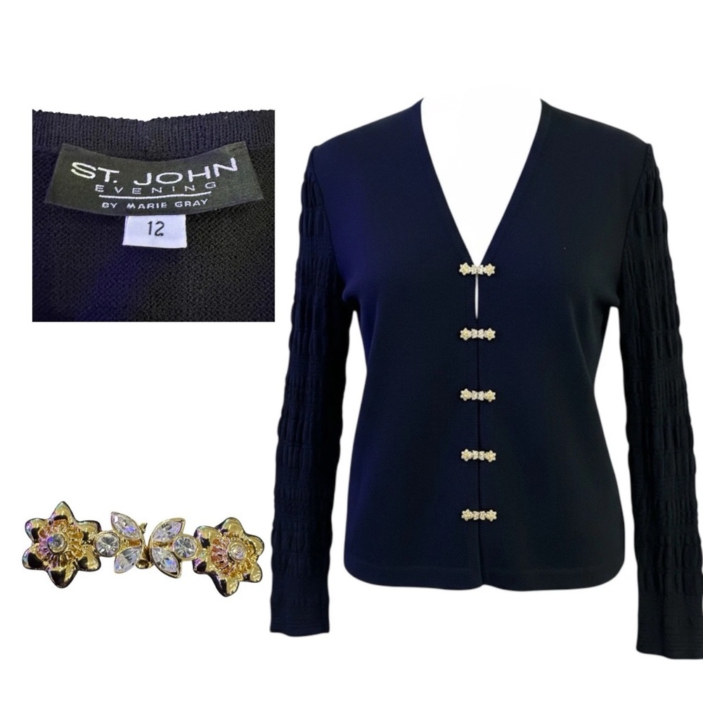 St. John Evening by Marie Gray Cardigan with Gold and Crystals Details